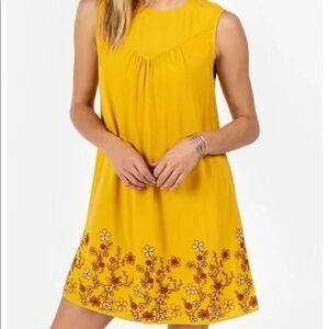 Blue Rain Anthropologie Golden Embroidered Dress Boho Hippie Size XXS